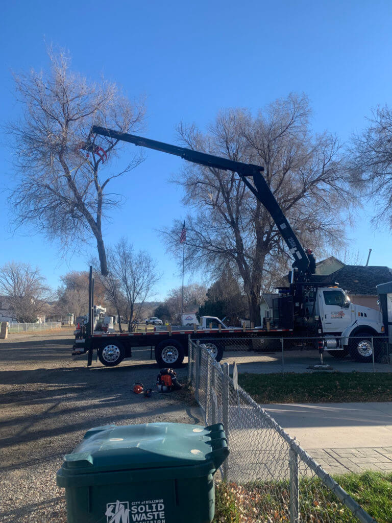 A truck with an extension arm